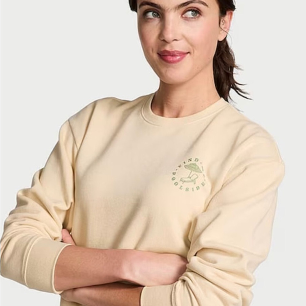 Women's Cream Crewneck Sweatshirt with Green Logo